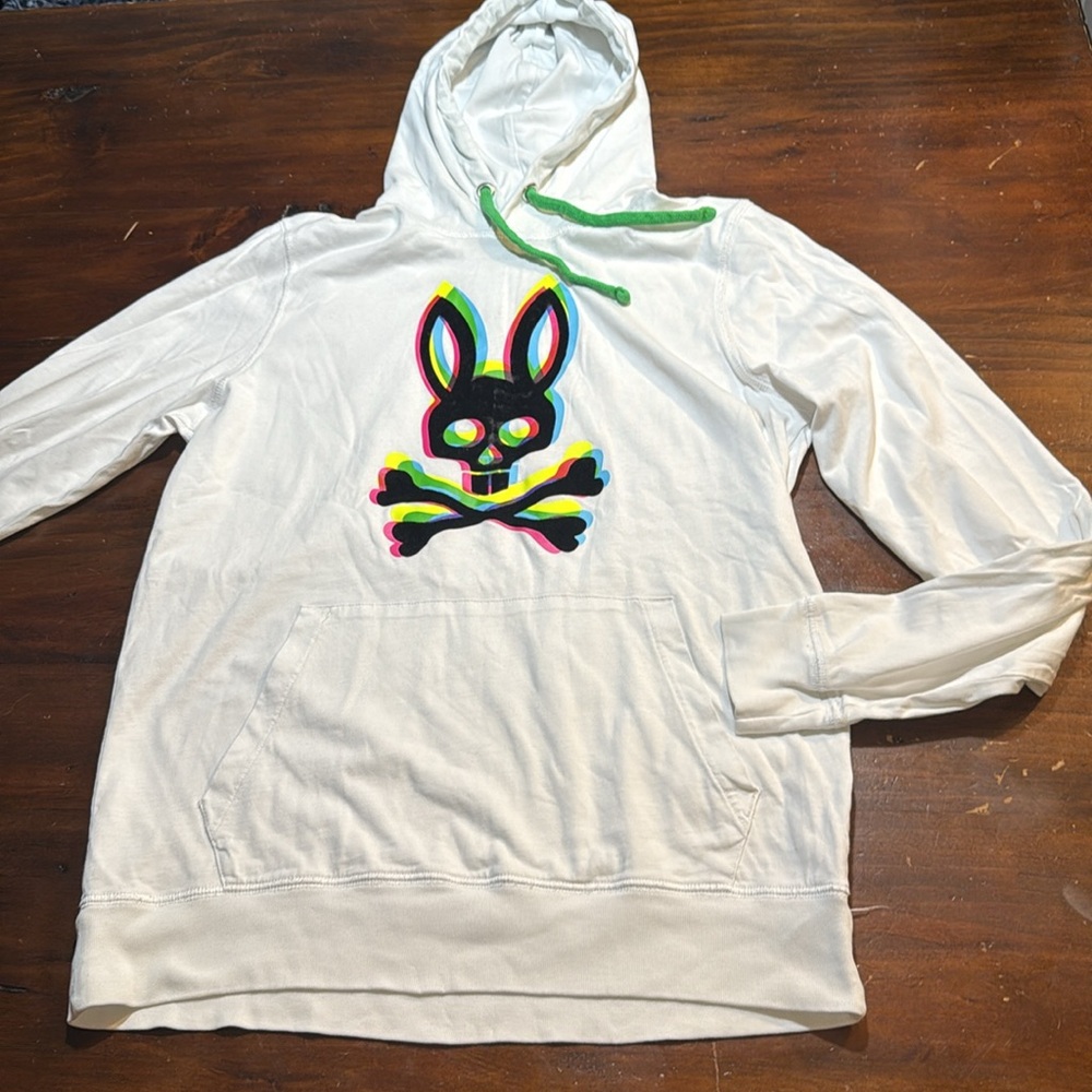 Psycho Bunny White Hoodie with Multicolor Logo